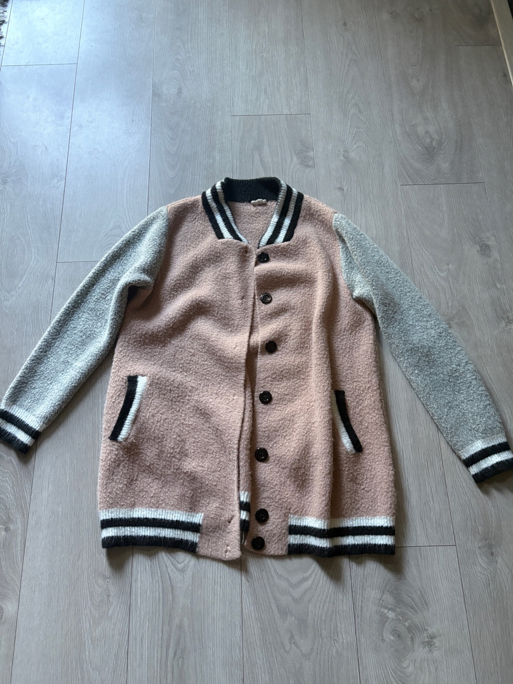 Hem & Thread Pink and Black Cozy Knit Cardigan